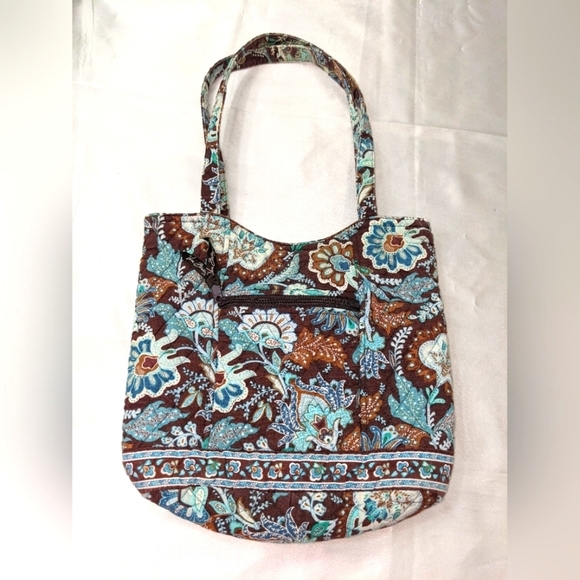 Vera Bradley Women's Medium Bucket Tote In Java Blue Floral Quilted Purse Bag - Picture 1 of 6